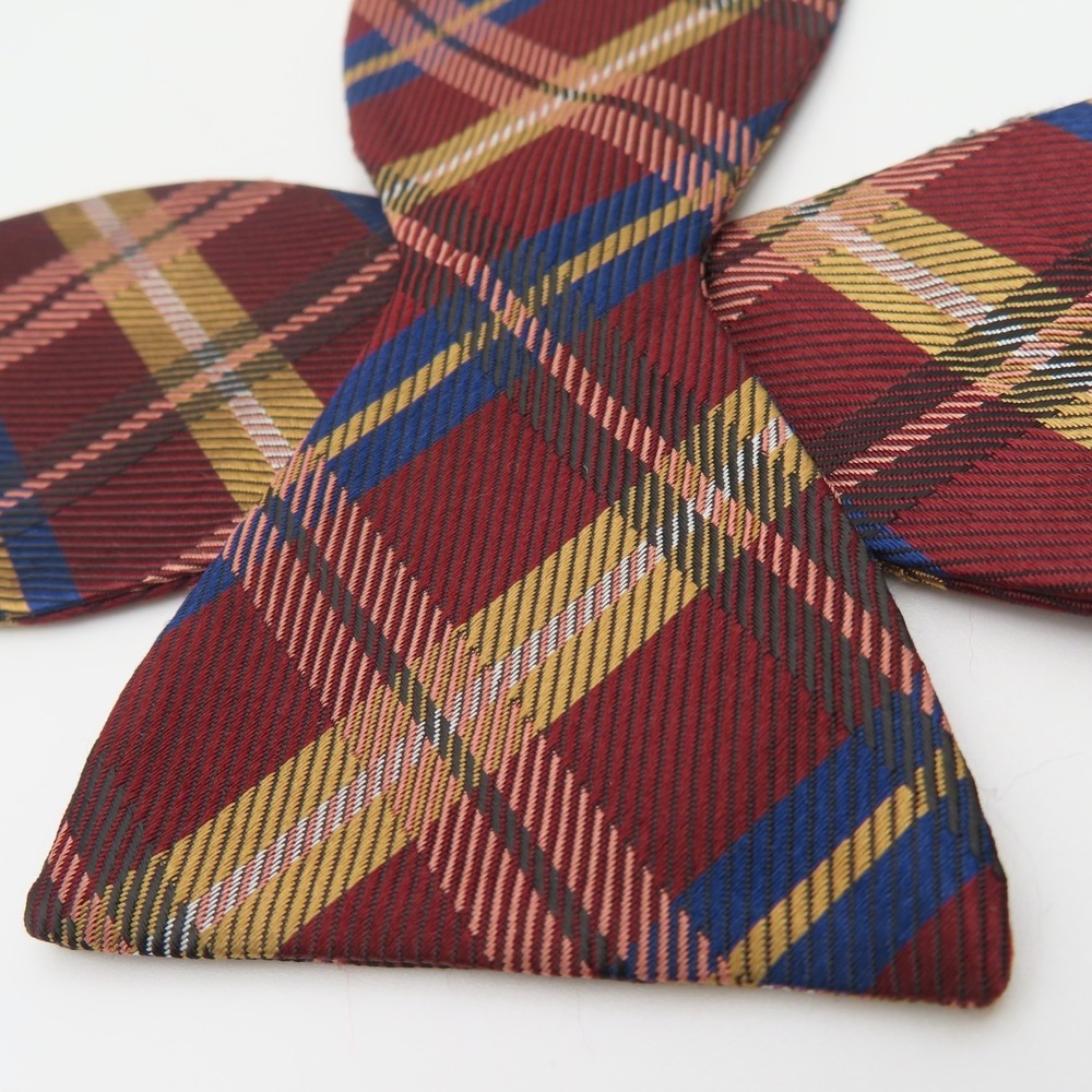 Rooster Bow Tie Red Blue Yellow Plaid 2.5" Wide Self Tie Silk - Picture 2 of 5